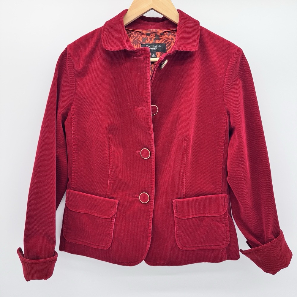 Talbots Corduroy Blazer‎ Womens 8P Red 4-Button Long Sleeve